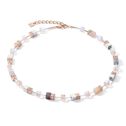 COEUR DE LION GeoCUBE® Necklace botswana agate & haematite apricot