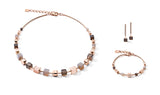 COEUR DE LION Necklace GeoCUBE® big Gemstones, Swarovski® Crystals & stainless steel rose gold brown