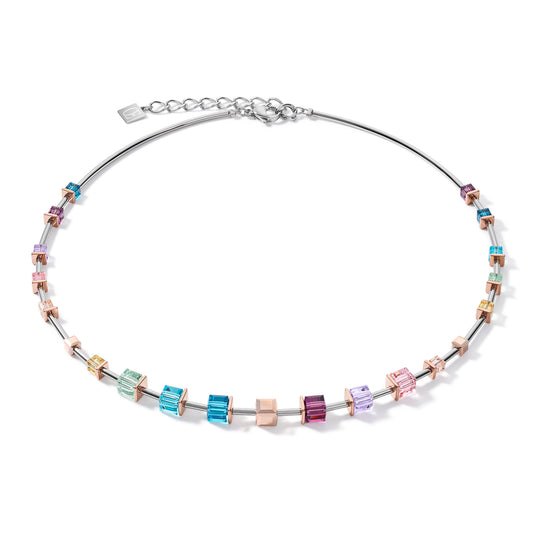 COEUR DE LION Necklace GeoCUBE® Swarovski® Crystals & stainless steel rose gold-silver multicolour Art Nouveau