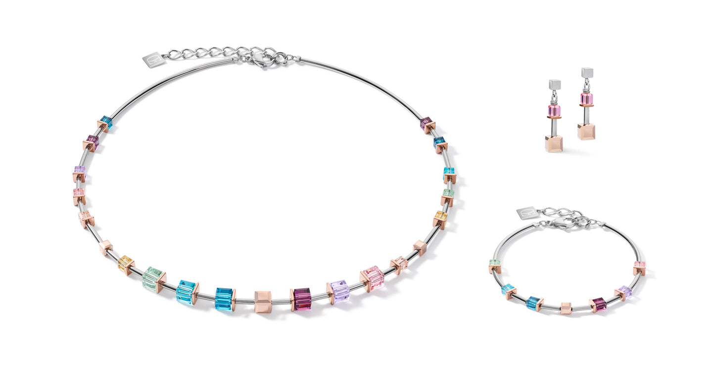 COEUR DE LION Necklace GeoCUBE® Swarovski® Crystals & stainless steel rose gold-silver multicolour Art Nouveau