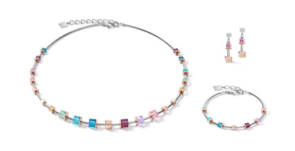 COEUR DE LION Necklace GeoCUBE® Swarovski® Crystals & stainless steel rose gold-silver multicolour Art Nouveau