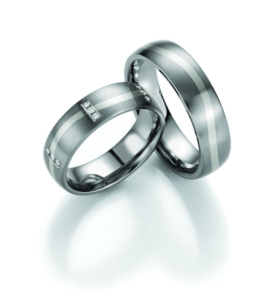 Titanium Wedding Ring with White Gold Wavy Band