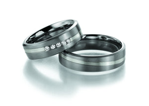 Titanium Wedding Ring with White Gold Diagonal Band
