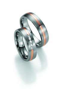 Titanium Wedding Ring with Rose Gold Diagonal Stripe