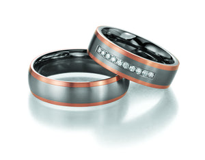 Titanium Wedding Ring with Rose Gold Edges