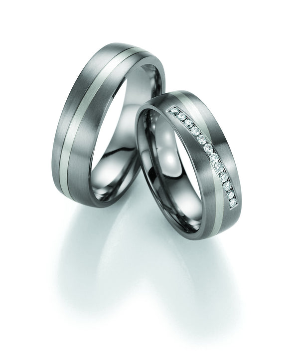 Titanium Wedding Ring with White Gold Diagonal Band