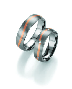 Titanium Wedding Ring with Rose Gold Wavy Centre Stripe