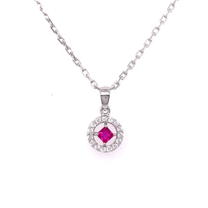 Sterling Silver Ruby CZ Halo Pendant
