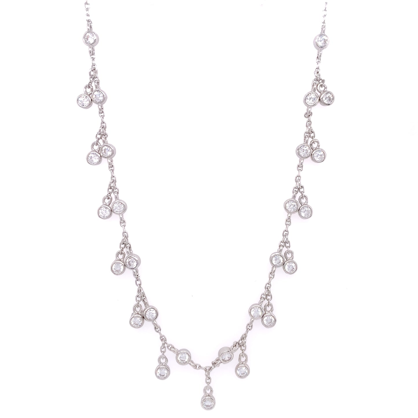 Sterling Silver Drop CZ Stones Necklet