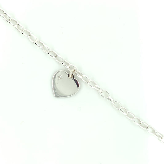 Sterling Silver Heart Disc Charm Bracelet 58 + 50