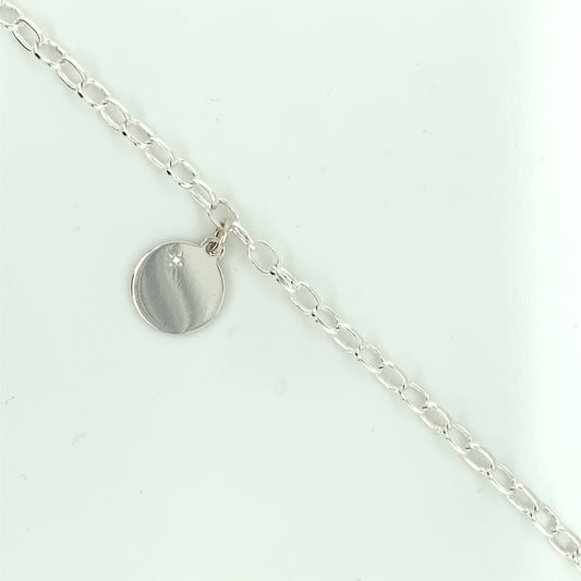 Sterling Silver Round Disc Charm Bracelet 58+60