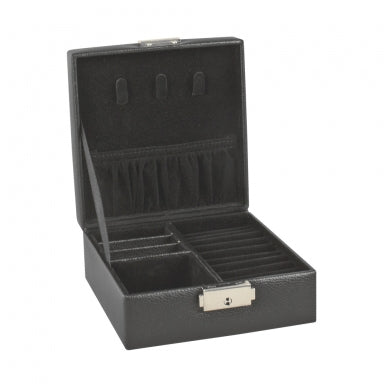 Lockable jewellery box in black, full-grain finish, man-made leatherette