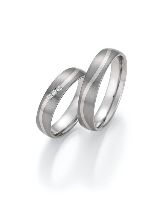 Titanium Wedding Ring with White Gold Wavy Band 5mm