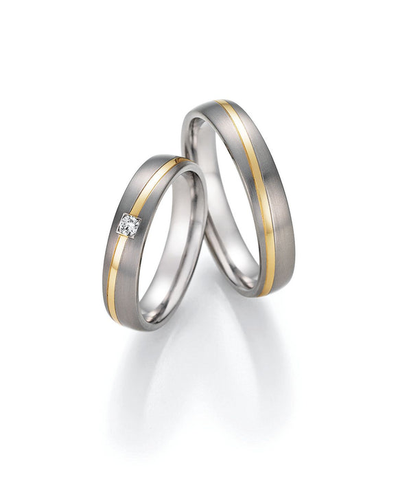 Titanium Wedding Ring with Yellow Gold Diagonal Band 4.5mm
