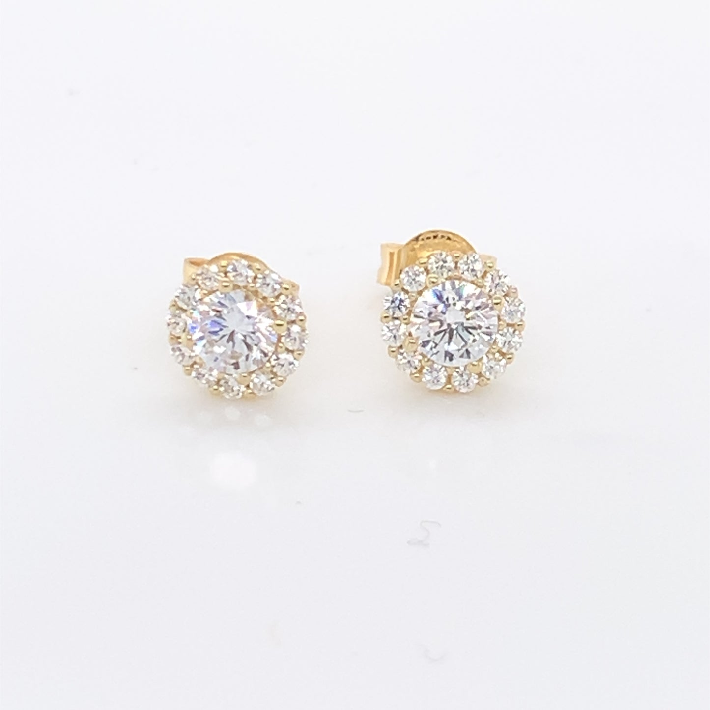 9ct Gold 7.5mm CZ Halo Stud Earrings