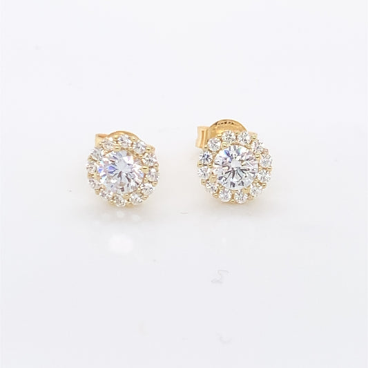 9ct Gold 7.5mm CZ Halo Stud Earrings