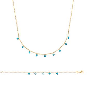 Amèlie 18ct Gold-Plated Blue Bead Necklace 87353245