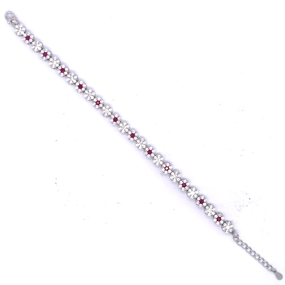 Sterling Silver Ruby CZ Cluster Bracelet