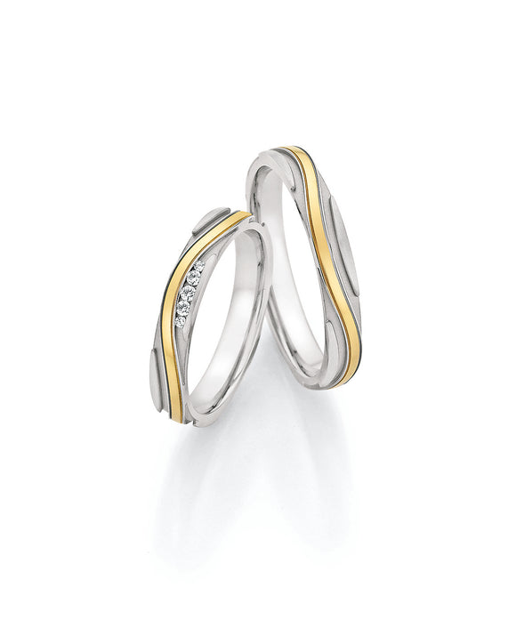 Steel Wedding Ring with Yellow Gold Wavy Stripe