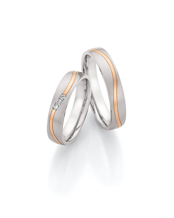 Steel Wedding Ring with Rose Gold Wavy Stripe