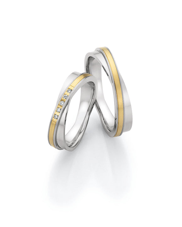 Steel Wedding Ring with Yellow Gold Diagonal Stripe