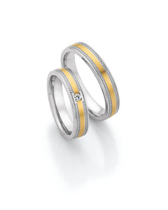 Steel Wedding Ring with Yellow Gold Centre Band