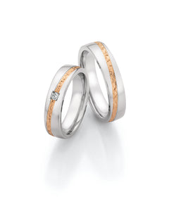Steel Wedding Ring with Rose Gold Diagonal Textured Stripe