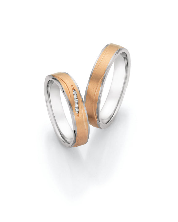 Steel Wedding Ring with Rose Gold Centre Band