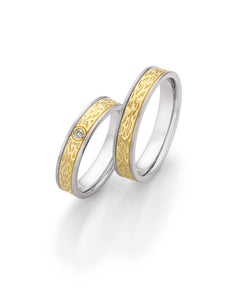 Steel Wedding Ring with Yellow Gold Textured Centre