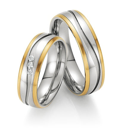 Steel Wedding Ring with 14K Yellow Gold Stripes