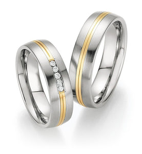 Steel Wedding Ring with 14K Yellow Gold Double Centre Stripe 88/60040-060