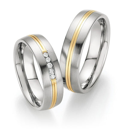Steel Wedding Ring with 14K Yellow Gold Double Centre Stripe 88/60040-060