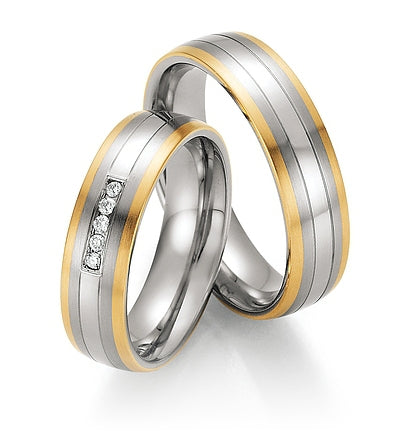 Steel Wedding Ring with 14K Yellow Gold Stripes