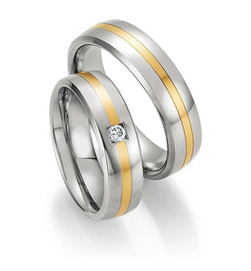 Steel Wedding Ring with 14K Yellow Gold Centre Stripe