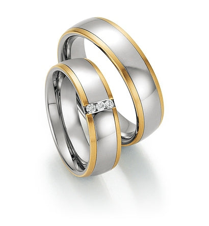 Steel Wedding Ring with 14K Yellow Gold Stripes