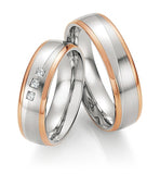 Steel Wedding Ring with 14K Rose Gold Stripes