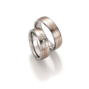 Steel Wedding Ring with 14K Rose Gold Centre Stripe