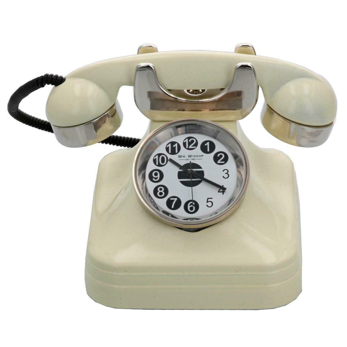 Miniature White Telephone Clock 9007