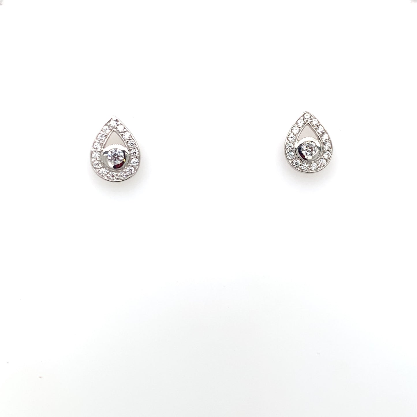 9ct White Gold CZ Teardrop Stud Earrings