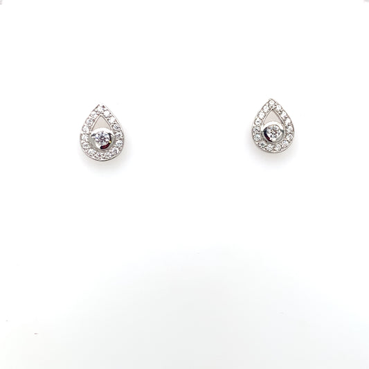 9ct White Gold CZ Teardrop Stud Earrings