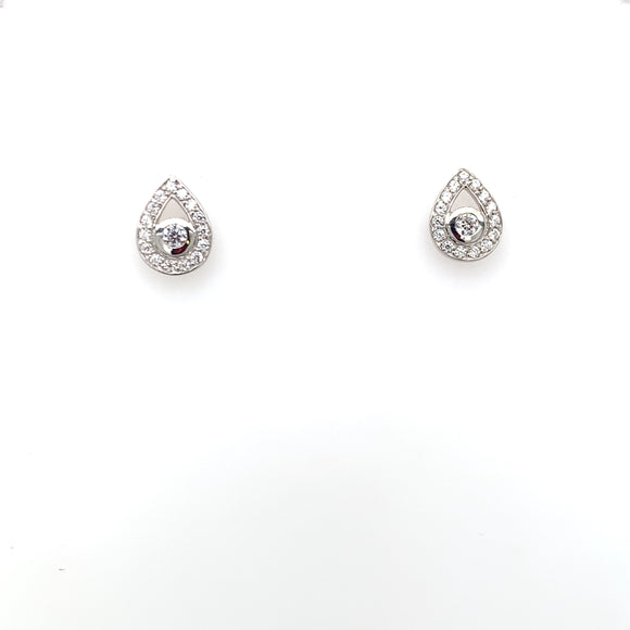 9ct White Gold CZ Teardrop Stud Earrings