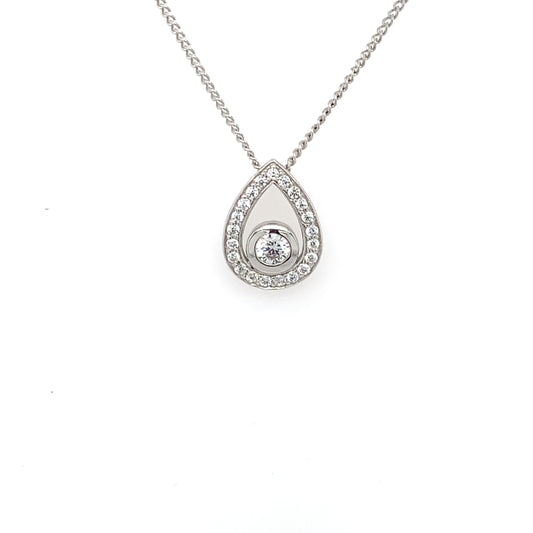 9ct White Gold CZ Teardrop Pendant