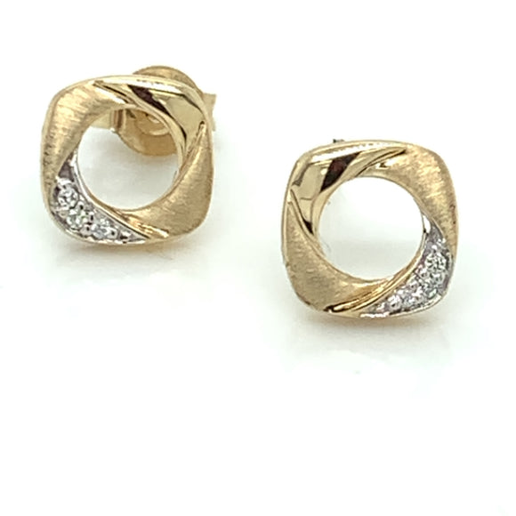 9ct Gold Diamond 0.011ct Cube Stud Earrings