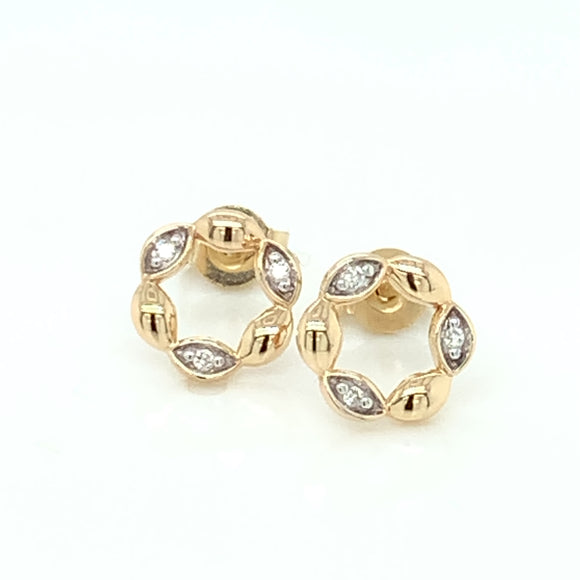 9ct Gold Diamond 0..027ct Twisted Circle Stud Earrings