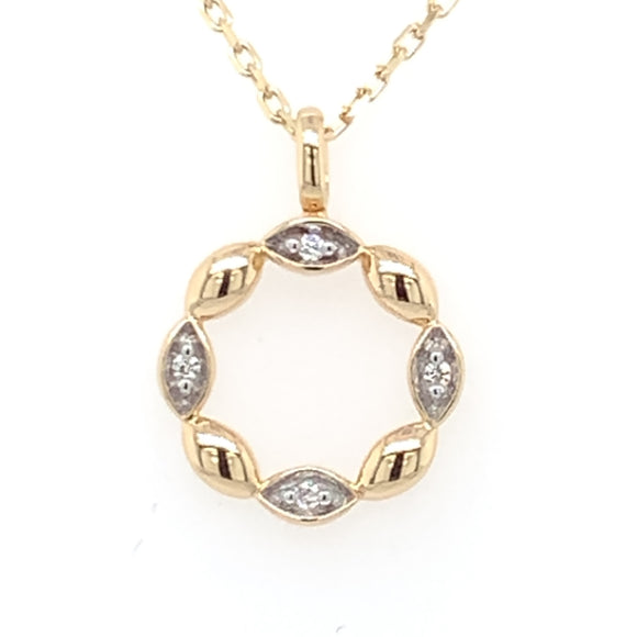 9ct Gold Diamond 0..018ct Twisted Circle Pendant