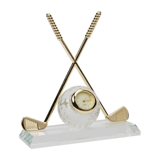 Miniature Crystal Golf Ball & Clubs Clock 9423