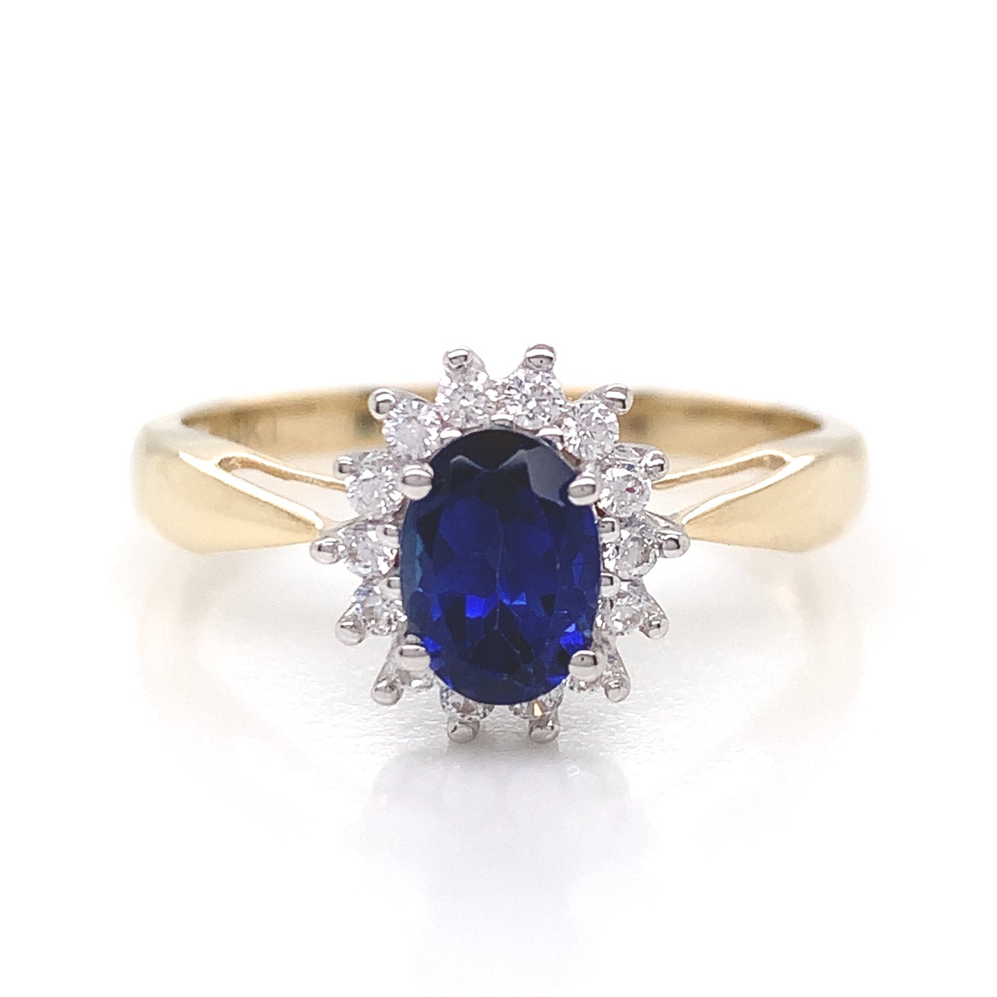 9ct Gold Sapphire Blue CZ Cluster Ring GRS203