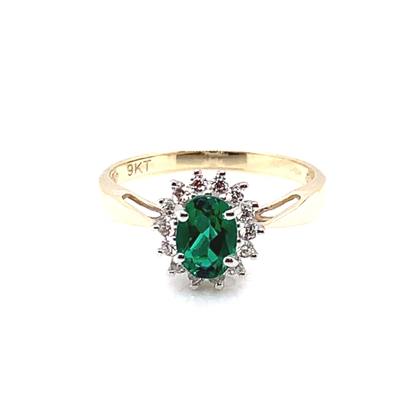 9ct Gold Emerald Green CZ Cluster Ring GRE096