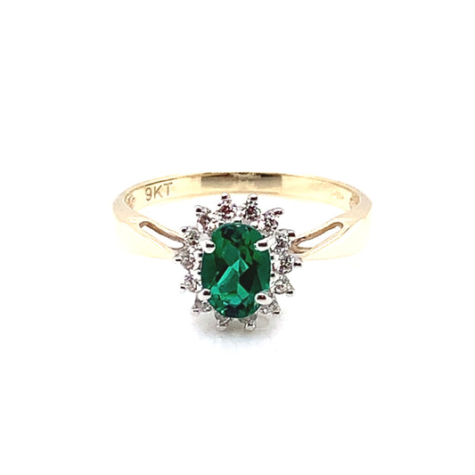 9ct Gold Emerald Green CZ Cluster Ring