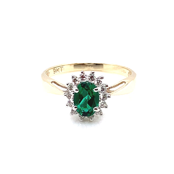 9ct Gold Emerald Green CZ Cluster Ring
